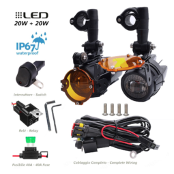Προβολάκια αλουμινίου LED σετ με καλώδια (2 X 20W)  4000 Lumen 6000 kelvin + κιτρινο καπακι